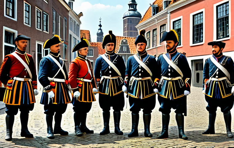 A professional historical illustration of a bustling 16th-century Dutch city square, with meticulously detailed architecture reflecting both local and Spanish influences. In the foreground, a group of Spanish soldiers in perfectly maintained, modest historical armor and professional uniforms stand with disciplined posture, representing centralized authority. Scattered among them, fully clothed Dutch citizens in appropriate period attire engage in everyday activities, their expressions conveying a subtle undercurrent of quiet tension and economic burden. The scene emphasizes the cultural clash and the seeds of discontent. This image is safe for work, appropriate content, family-friendly, fully clothed, with perfect anatomy, correct proportions, natural pose, well-formed hands, proper finger count, and natural body proportions.
