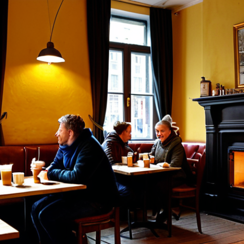 Home 11 Cozy Dutch Cafe Scene**
"A warmly lit interior of a traditional 'bruin café' in Amsterdam during winter, featuring patrons in modest winter clothing, enjoying hot drinks and bitterballen. Soft, inviting atmosphere with a crackling fireplace in the background. Safe for work, appropriate content, fully clothed, professional photography, perfect anatomy, natural proportions, family-friendly."
**
