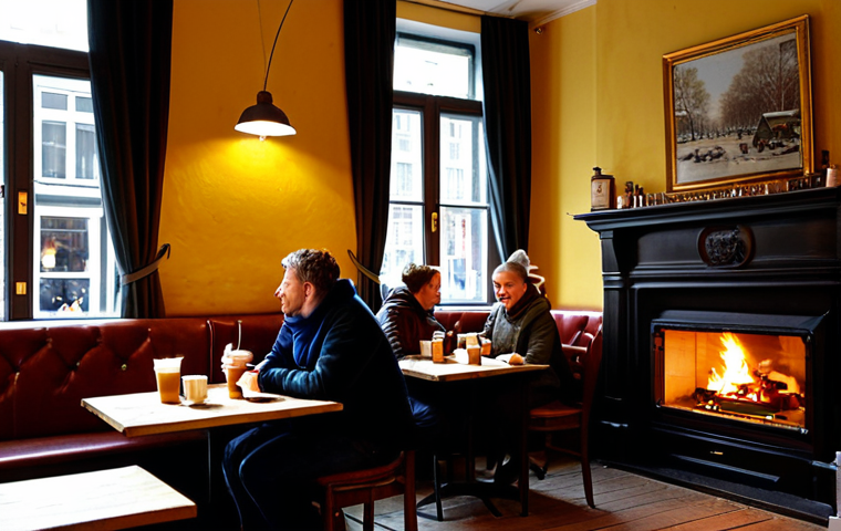 Cozy Dutch Cafe Scene**

"A warmly lit interior of a traditional 'bruin café' in Amsterdam during winter, featuring patrons in modest winter clothing, enjoying hot drinks and bitterballen. Soft, inviting atmosphere with a crackling fireplace in the background. Safe for work, appropriate content, fully clothed, professional photography, perfect anatomy, natural proportions, family-friendly."

**