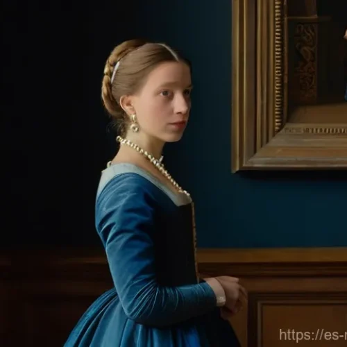 Home 29 네덜란드 유명 미술관 리스트 - **"A young woman, reminiscent of a classical Dutch masterpiece, stands gracefully within a sumptuous...