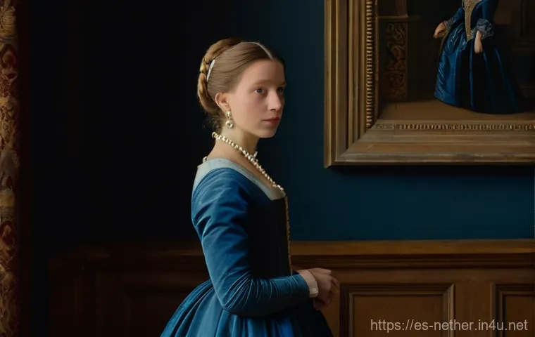 네덜란드 유명 미술관 리스트 - **"A young woman, reminiscent of a classical Dutch masterpiece, stands gracefully within a sumptuous...
